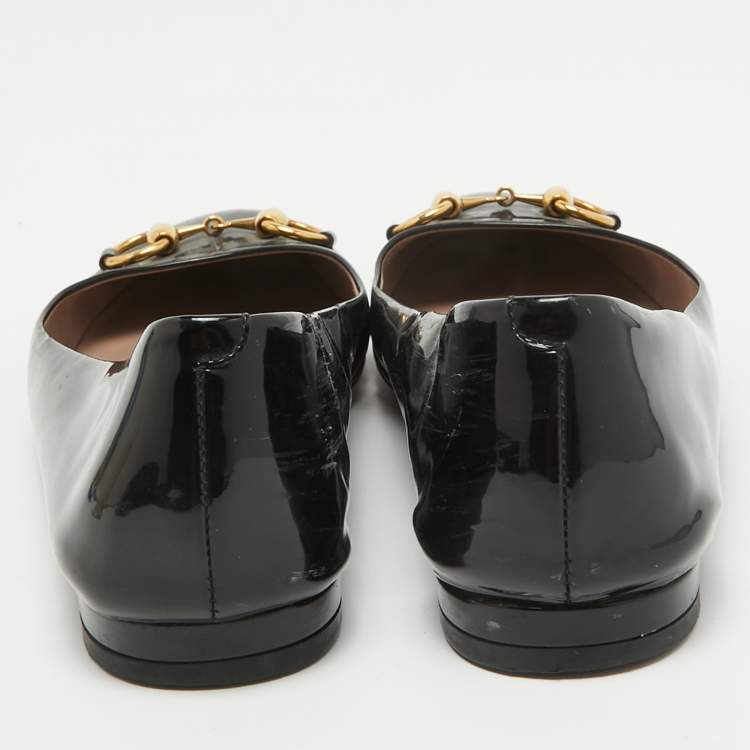 Pre Owned Gucci Black Patent Leather Horsebit Ballet Flats Size 38.5