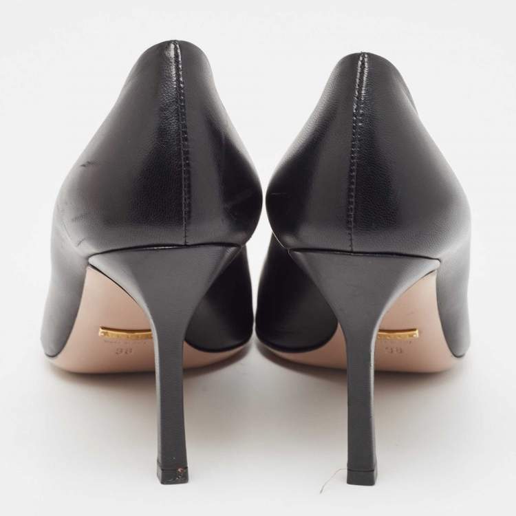 Pre Owned Gucci Black Leather Horsebit Square Toe Pumps Size 38