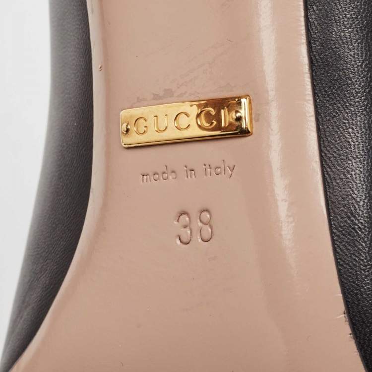 Pre Owned Gucci Black Leather Horsebit Square Toe Pumps Size 38
