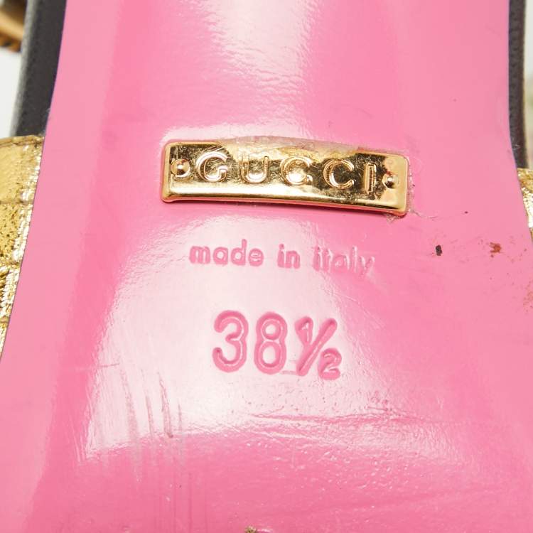 Pre Owned Gucci Black/Gold Leather Gea Pumps Size 38.5