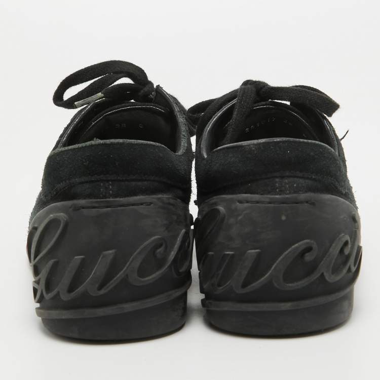 Pre Owned Gucci Black Suede Lace Up Sneakers Size 38