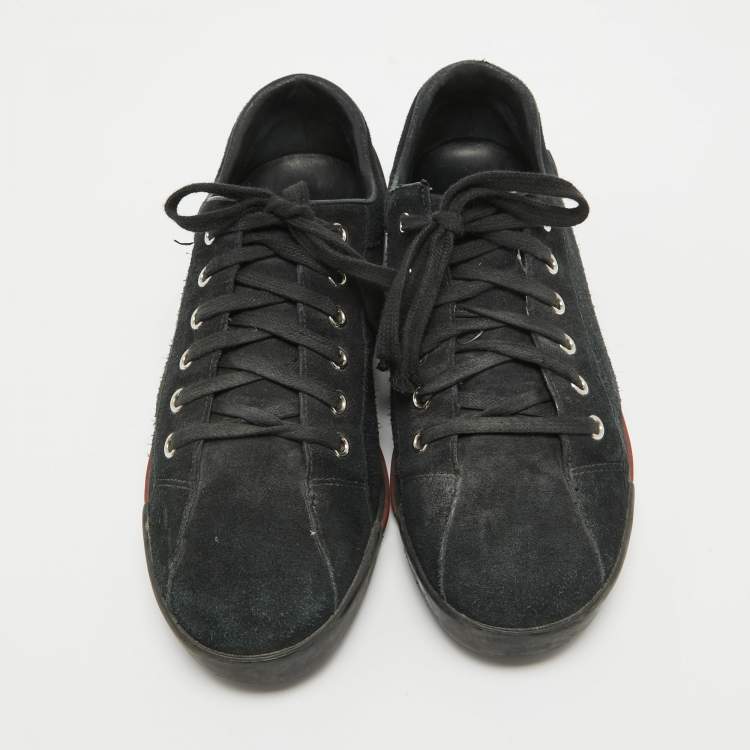 Pre Owned Gucci Black Suede Lace Up Sneakers Size 38