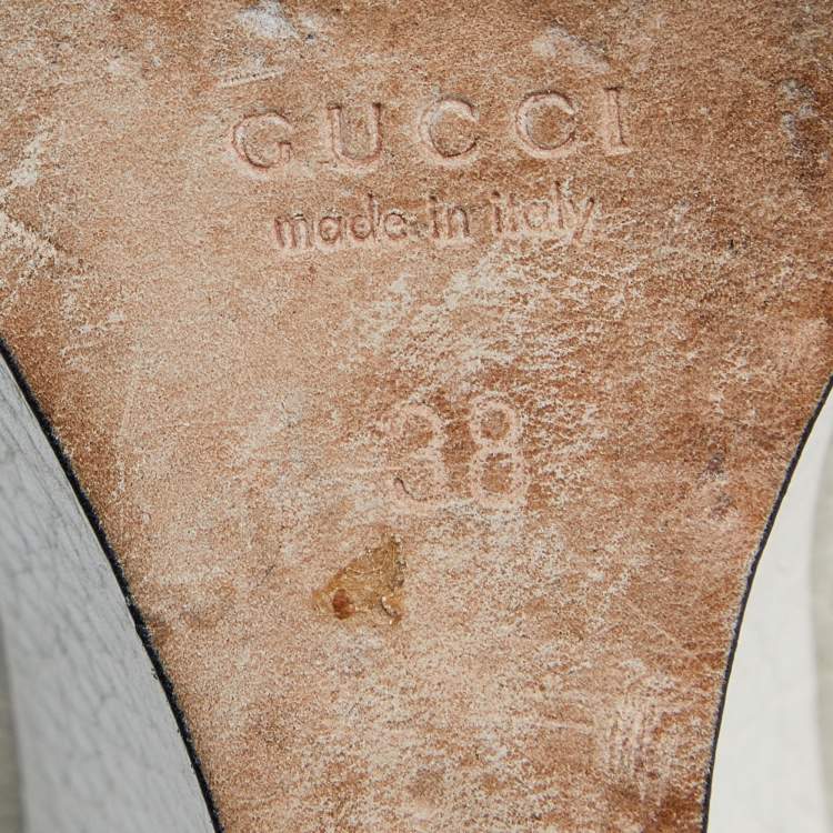 Pre Owned Gucci Off White Leather Peep Toe Wedge Pumps Size 38