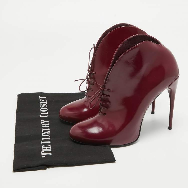 Pre Owned Gucci Plum Patent Leather Kim Booties Size 39