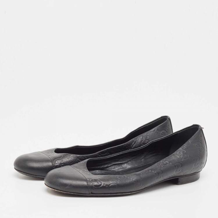 Pre Owned Gucci Black Guccissima Leather Ballet Flats Size 34.5