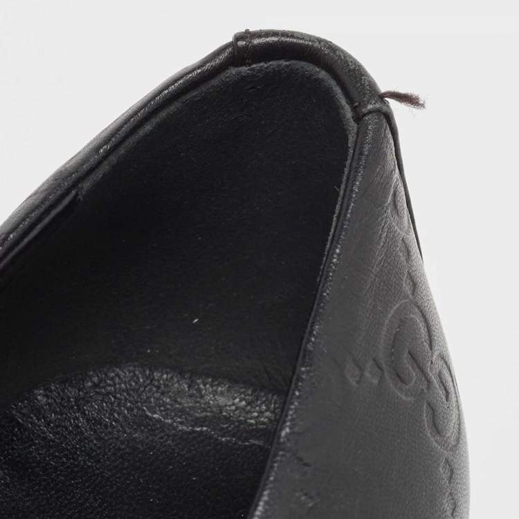 Pre Owned Gucci Black Guccissima Leather Ballet Flats Size 34.5
