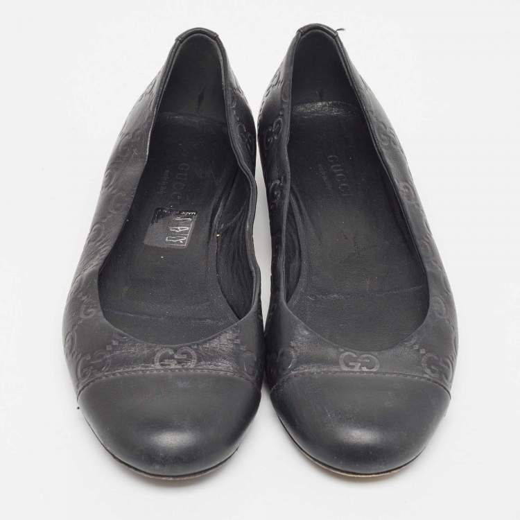 Pre Owned Gucci Black Guccissima Leather Ballet Flats Size 34.5