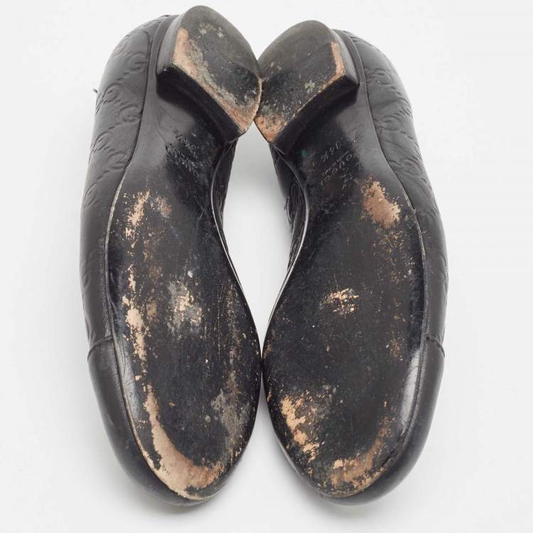 Pre Owned Gucci Black Guccissima Leather Ballet Flats Size 34.5