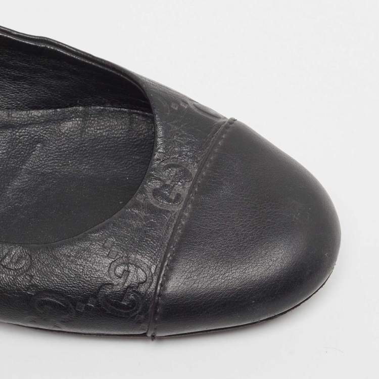 Pre Owned Gucci Black Guccissima Leather Ballet Flats Size 34.5