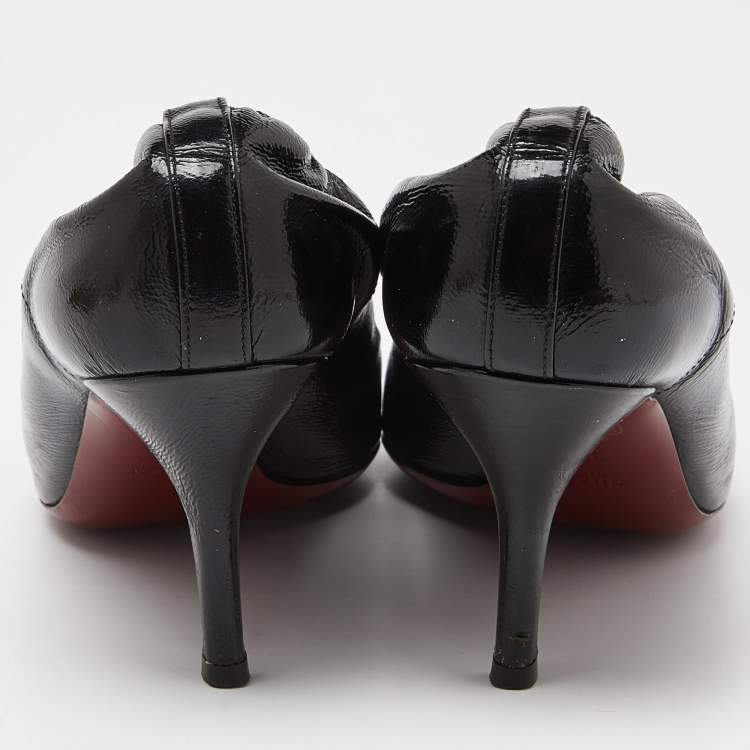 Pre Owned Gucci Black Leather Horsebit Peep Toe Pumps Size 39.5
