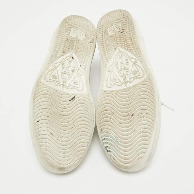 Pre Owned Gucci White Leather Embroidered Bee Ace Sneakers Size 37
