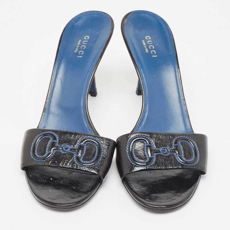 Pre Owned Gucci Black Patent Leather Slide Sandals Size 39.5