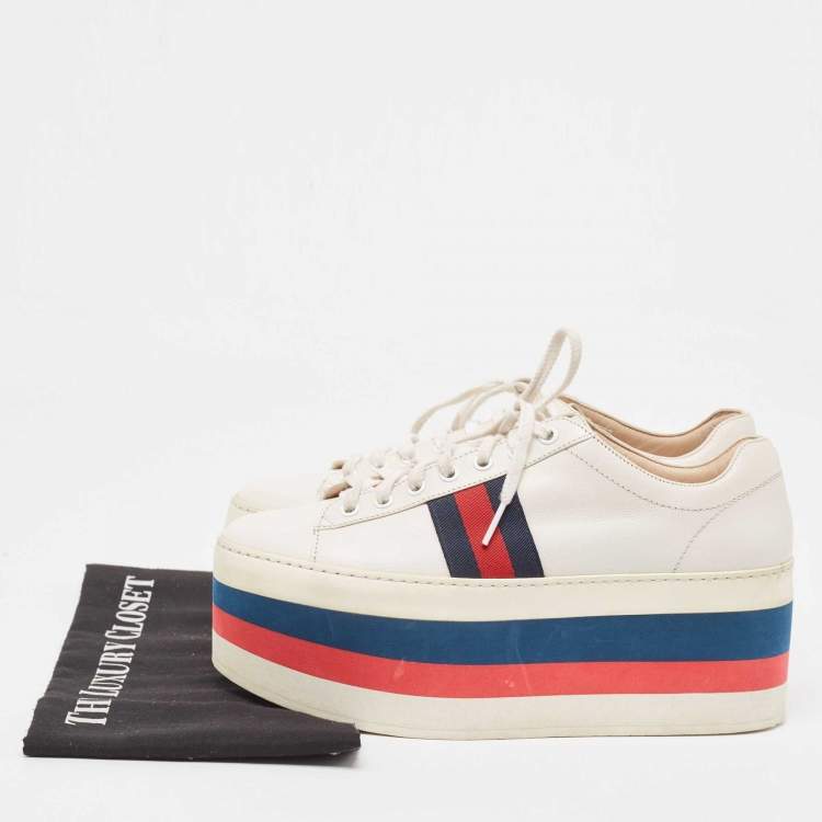 Pre Owned Gucci Cream Leather Ace Platform Sneakers Size 39