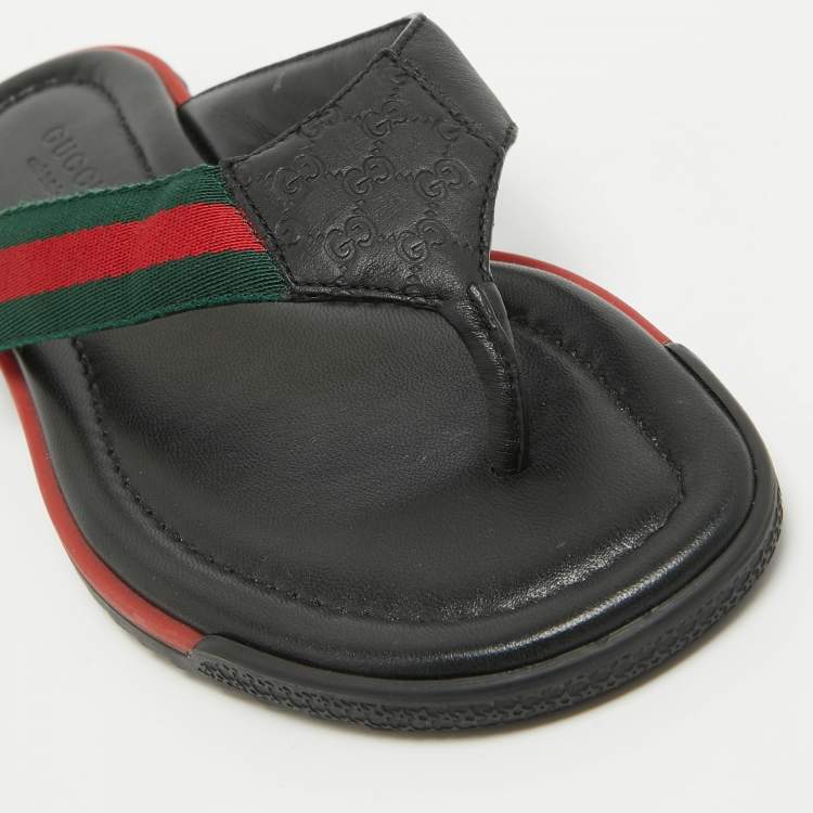 مملوكة مسبقًا Gucci Black Leather Web Detail Thong Flats Size 36