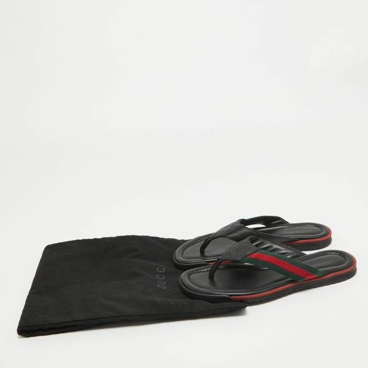 مملوكة مسبقًا Gucci Black Leather Web Detail Thong Flats Size 36