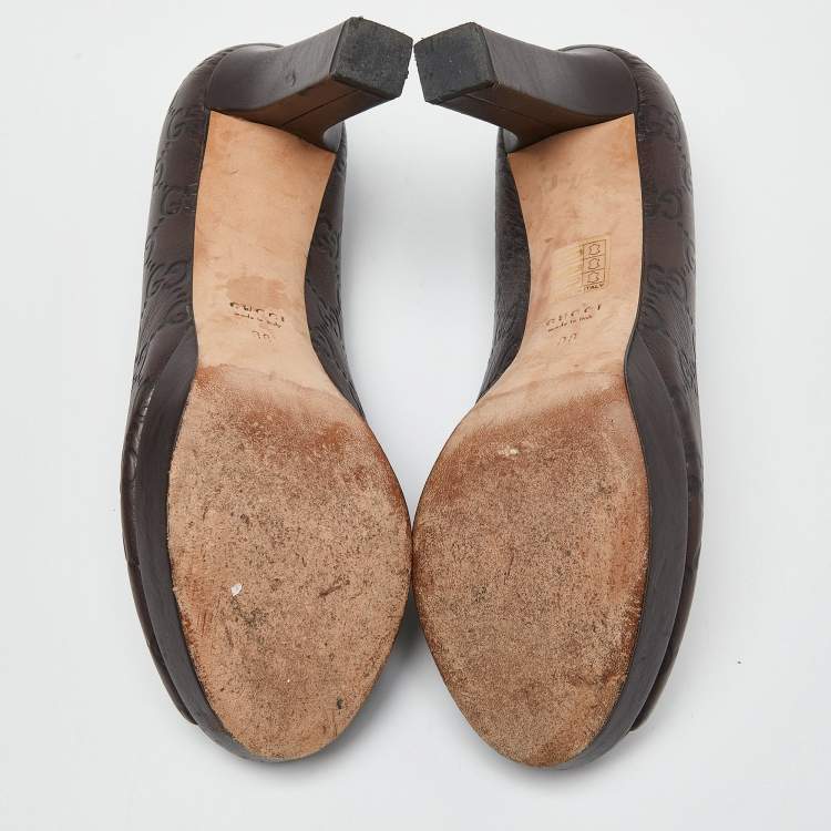 Pre Owned Gucci Brown Guccissima Leather Peep Toe Platform Pumps Size 38