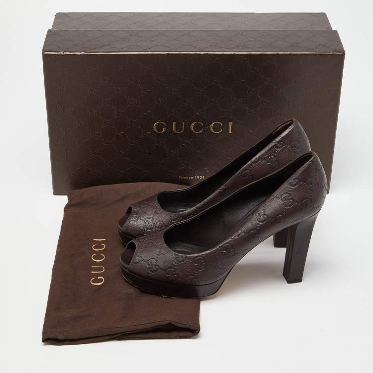 Pre Owned Gucci Brown Guccissima Leather Peep Toe Platform Pumps Size 38