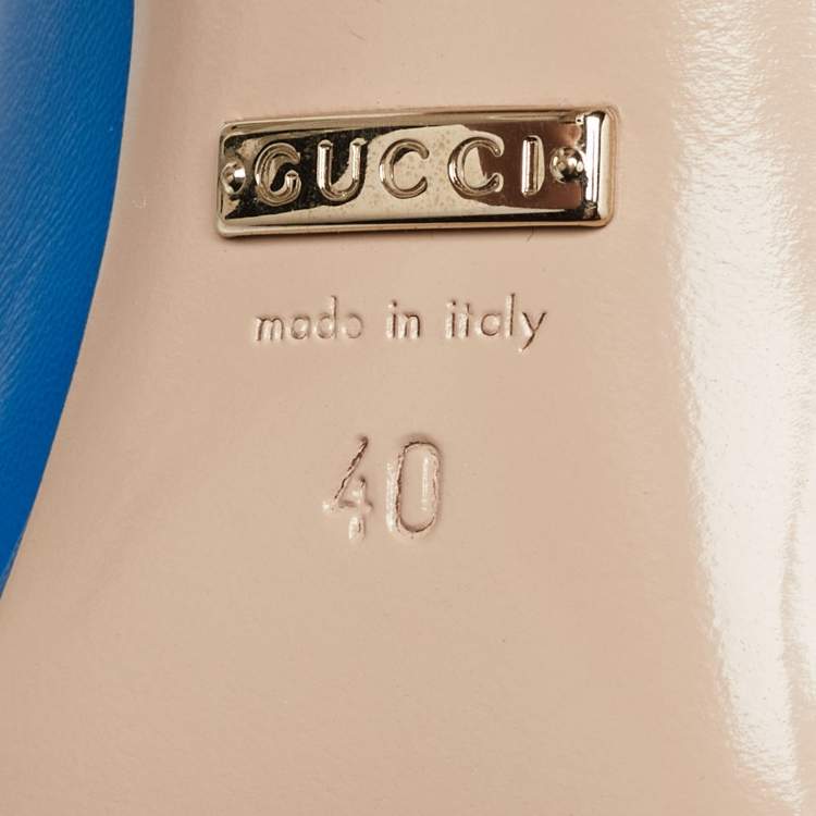 Pre Owned Gucci Blue Leather Horsebit Peep Toe Pumps Size 40