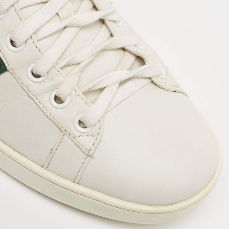 Pre Owned Gucci White Leather Bee Embroidered Ace Sneakers Size 38