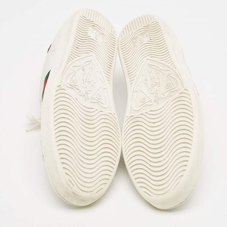 Pre Owned Gucci White Leather Bee Embroidered Ace Sneakers Size 38