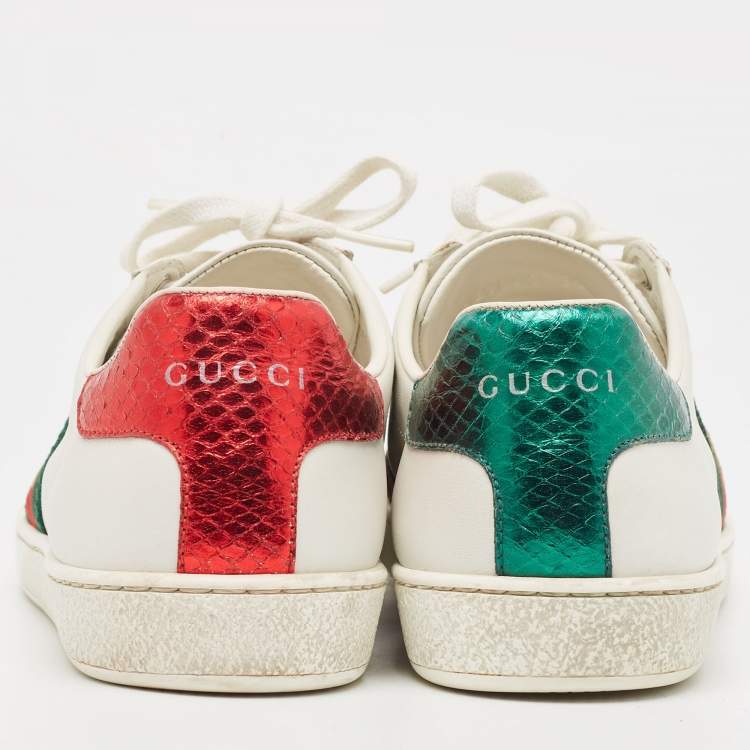 Pre Owned Gucci White Leather Bee Embroidered Ace Sneakers Size 38
