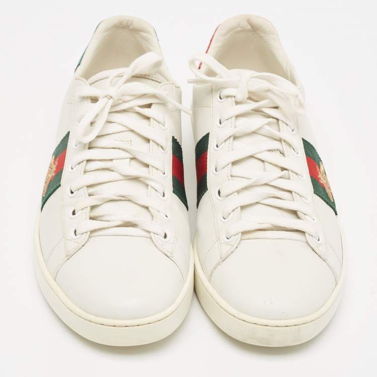 Pre Owned Gucci White Leather Bee Embroidered Ace Sneakers Size 38
