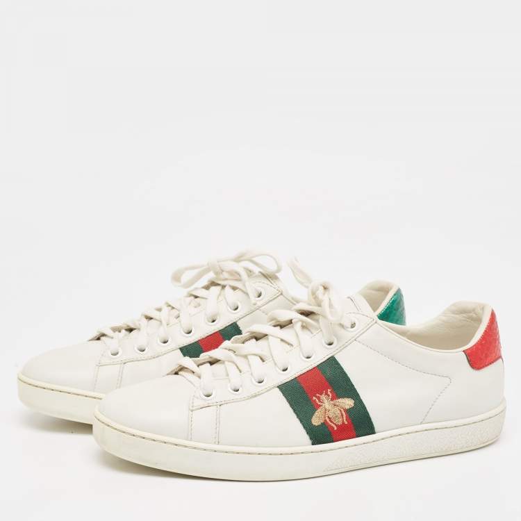 Pre Owned Gucci White Leather Bee Embroidered Ace Sneakers Size 38