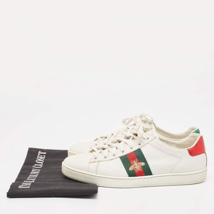 Pre Owned Gucci White Leather Bee Embroidered Ace Sneakers Size 38