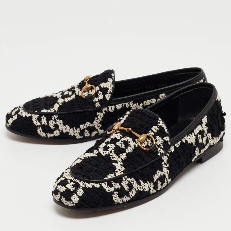 Pre Owned Gucci Black/White GG Tweed Jordaan Loafers Size 36.5