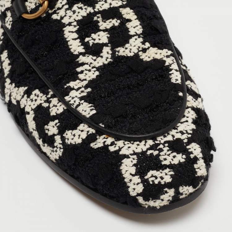 Pre Owned Gucci Black/White GG Tweed Jordaan Loafers Size 36.5