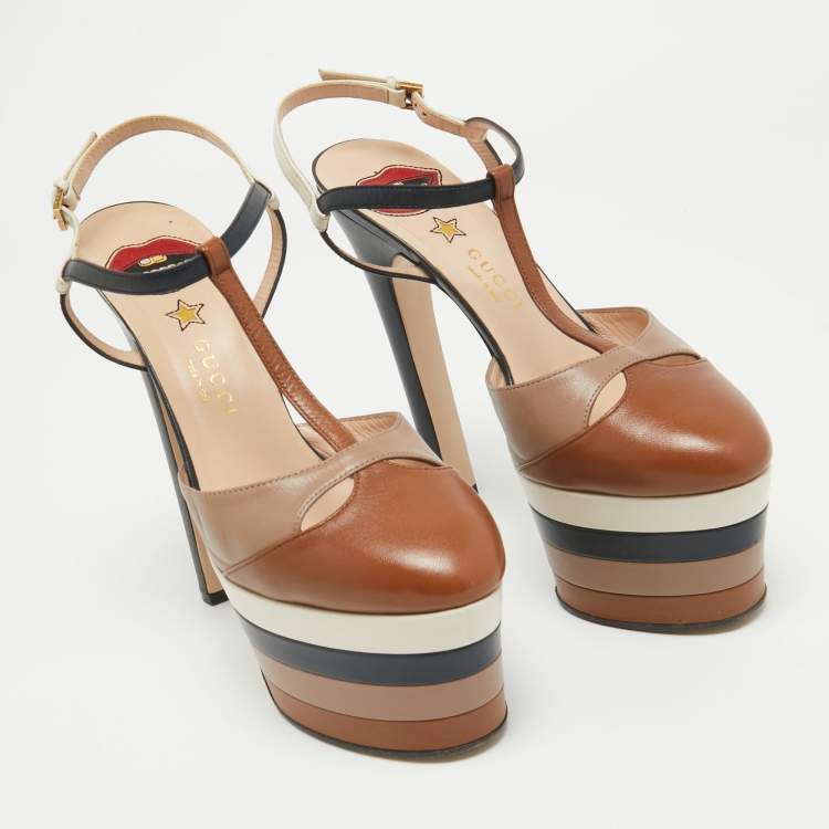 Pre Owned Gucci Multicolor Leather Angel Platform Pumps Size 38