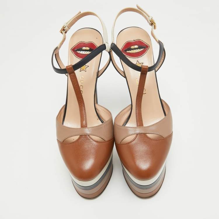 Pre Owned Gucci Multicolor Leather Angel Platform Pumps Size 38
