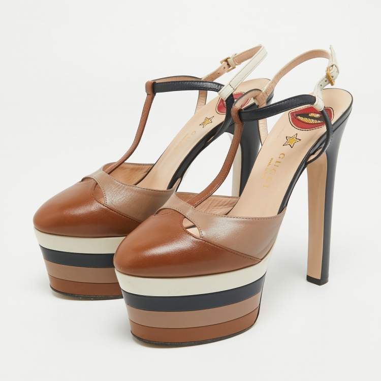 Pre Owned Gucci Multicolor Leather Angel Platform Pumps Size 38