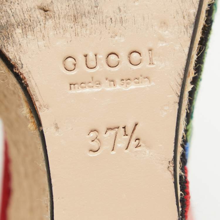 Pre Owned Gucci Red Suede Floral Embroidered Espadrille Wedge Ankle Strap Sandals Size 37.5