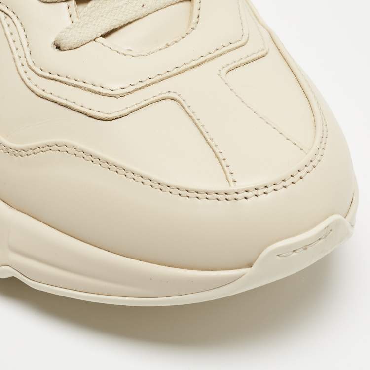 Pre Owned Gucci Cream Leather Vintage Logo Rhyton Sneakers Size 40.5