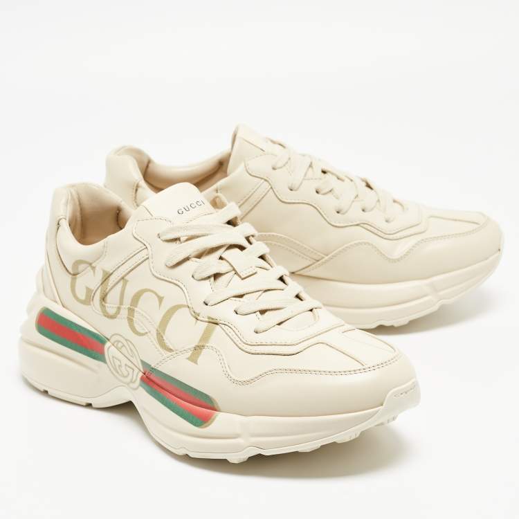Pre Owned Gucci Cream Leather Vintage Logo Rhyton Sneakers Size 40.5