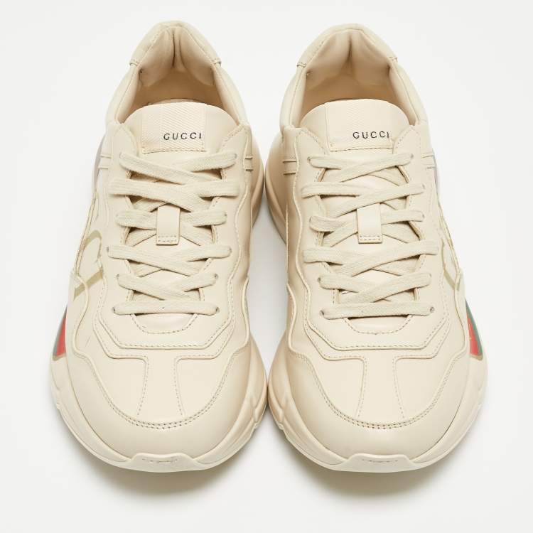Pre Owned Gucci Cream Leather Vintage Logo Rhyton Sneakers Size 40.5