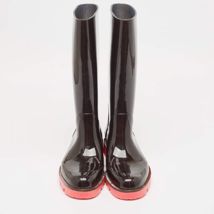 Pre Owned Gucci Black GG Rubber Rain Boots Size 41