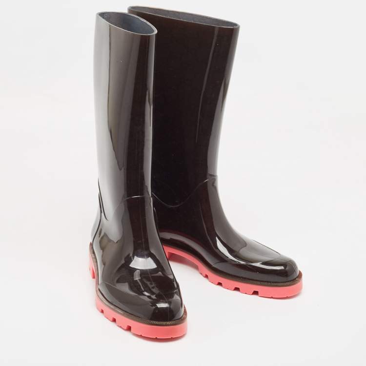 Pre Owned Gucci Black GG Rubber Rain Boots Size 41