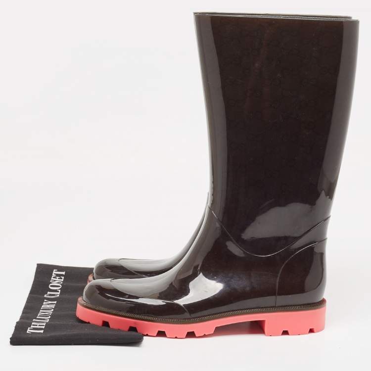 Pre Owned Gucci Black GG Rubber Rain Boots Size 41