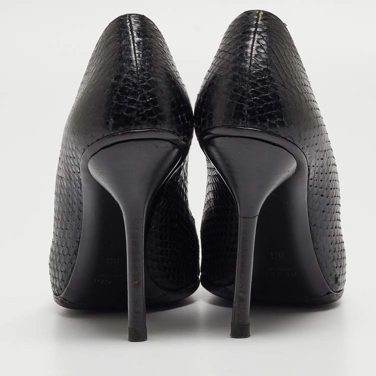 Pre Owned Gucci Black Python Horsebit Open Toe Pumps 38.5
