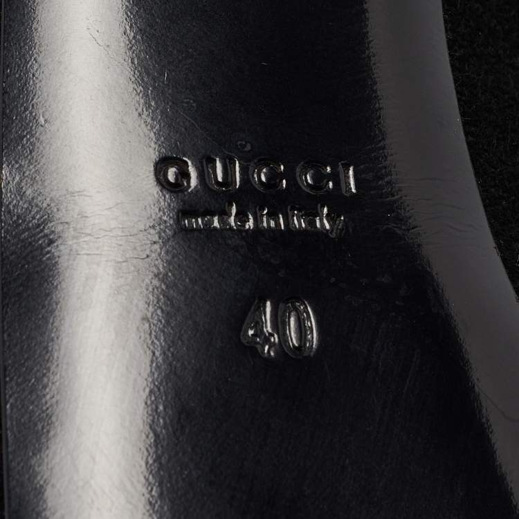 Pre Owned Gucci Black Suede Chain Trim Peep Toe Platform Pumps Size 40