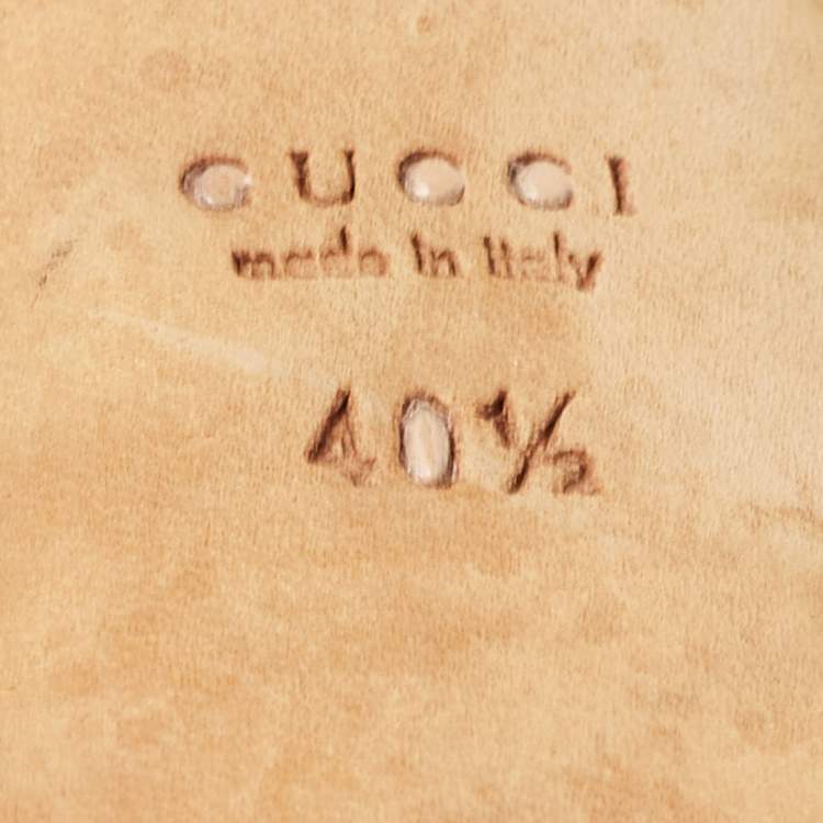 Pre Owned Gucci Blue/Lead Diamante Canvas And Leather Trim Icon Bit Platform Peep Toe Pump Size 40.5