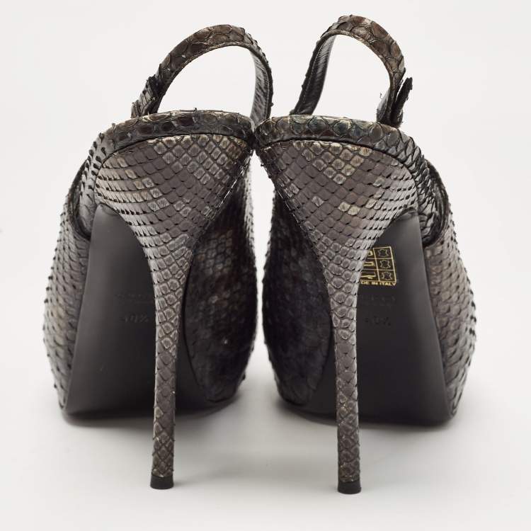Pre Owned Gucci Two Tone Python Sofia Peep Toe Slingback Pumps Size 40.5