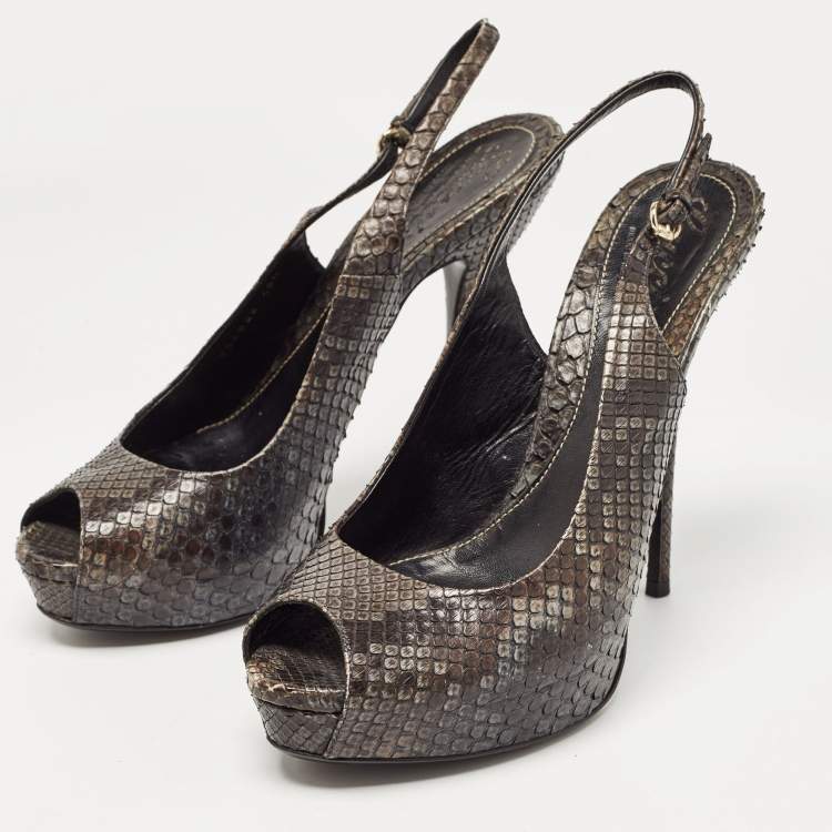 Pre Owned Gucci Two Tone Python Sofia Peep Toe Slingback Pumps Size 40.5