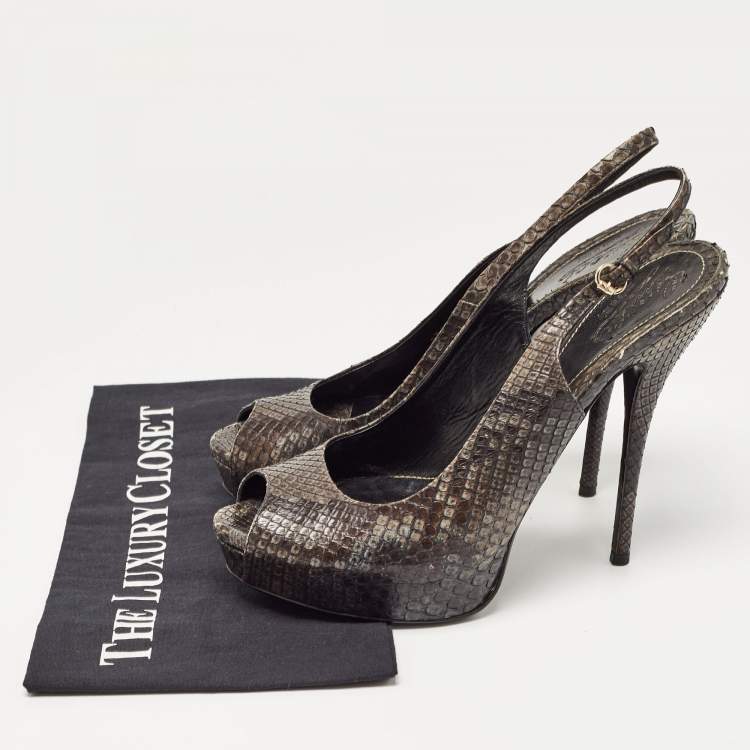 Pre Owned Gucci Two Tone Python Sofia Peep Toe Slingback Pumps Size 40.5