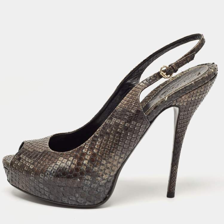 Pre Owned Gucci Two Tone Python Sofia Peep Toe Slingback Pumps Size 40.5