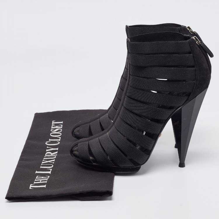 Pre Owned Gucci Black Elastic and Suede Isadora Gladiator Boots Size 36.5