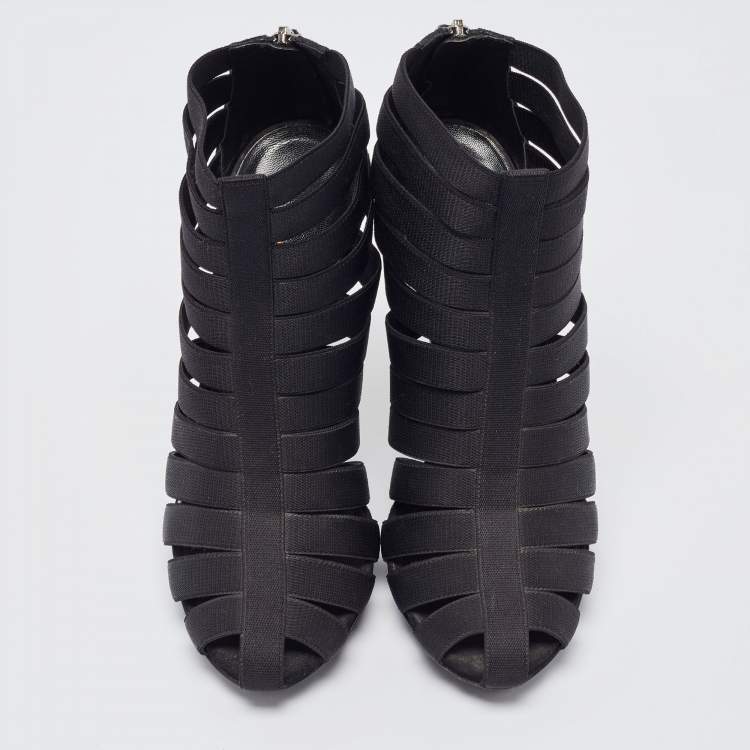 Pre Owned Gucci Black Elastic and Suede Isadora Gladiator Boots Size 36.5