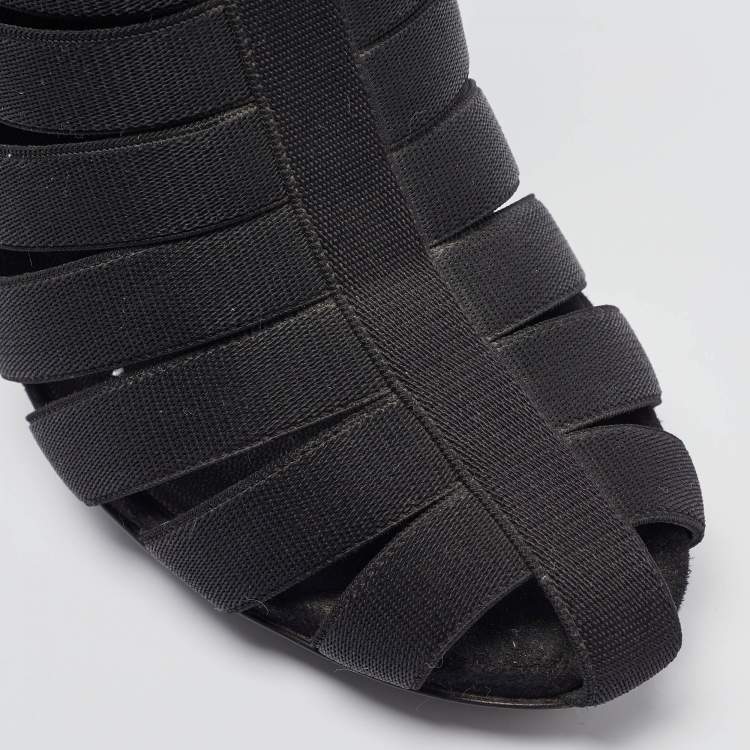 Pre Owned Gucci Black Elastic and Suede Isadora Gladiator Boots Size 36.5